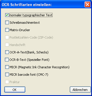 OCR Schriftarten einstellen